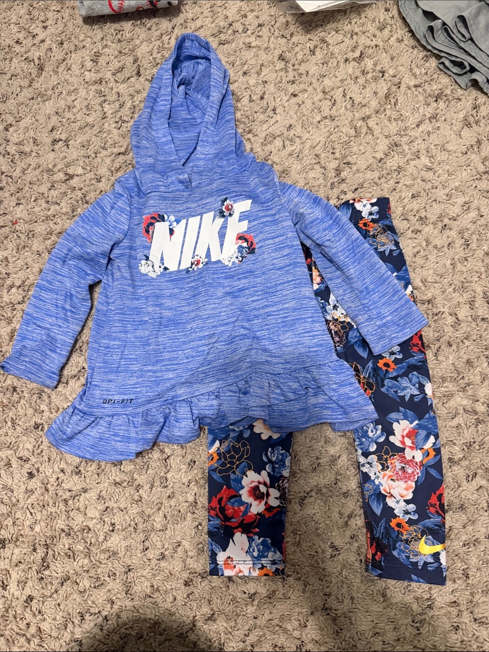 Nike Blue Hooded Ruffle Tunic with Navy Floral Leggings